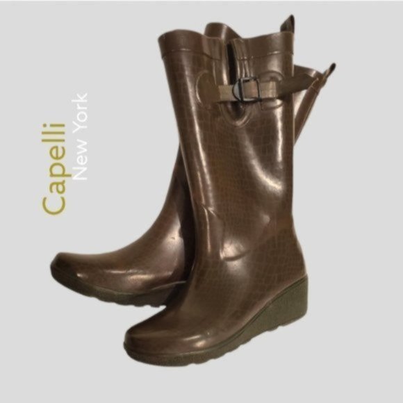 Capelli New York- Wedge Platform Rubber Rainboots- adjustable calf- Size 8 - Picture 1 of 16